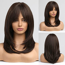 Load image into Gallery viewer, Medium length layered heat resistant wig with bangs Wig Store
