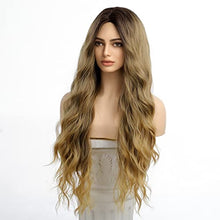 Load image into Gallery viewer, 24 inch Wavy Long Brown Middle Parting Heat Resistant Synthetic Wig Wig Store
