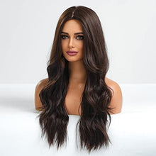 Load image into Gallery viewer, 24 inch Wavy Long Brown Middle Parting Heat Resistant Synthetic Wig Wig Store
