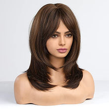 Load image into Gallery viewer, Medium length layered heat resistant wig with bangs Wig Store

