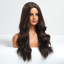 Load image into Gallery viewer, 24 inch Wavy Long Brown Middle Parting Heat Resistant Synthetic Wig Wig Store
