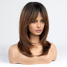 Load image into Gallery viewer, Medium length layered heat resistant wig with bangs Wig Store
