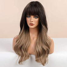 Load image into Gallery viewer, Heat Friendly Long Wavy Ombre Dark Brown Hair Wig with Bangs Wig Store
