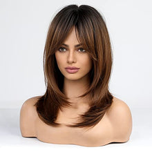 Load image into Gallery viewer, Medium length layered heat resistant wig with bangs Wig Store
