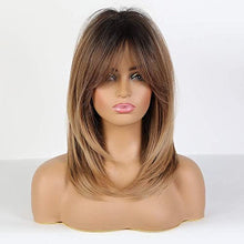 Load image into Gallery viewer, Medium length layered heat resistant wig with bangs Wig Store
