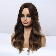 Load image into Gallery viewer, 24 inch Wavy Long Brown Middle Parting Heat Resistant Synthetic Wig Wig Store
