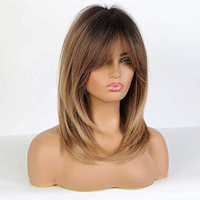 Load image into Gallery viewer, Medium length layered heat resistant wig with bangs Wig Store
