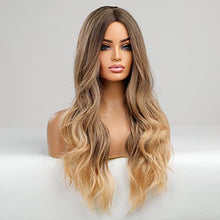 Load image into Gallery viewer, 24 inch Wavy Long Brown Middle Parting Heat Resistant Synthetic Wig Wig Store
