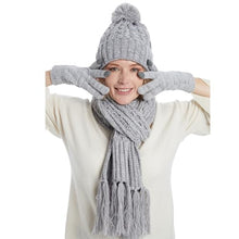 Load image into Gallery viewer, Fleece Lined Cable Knit Beanie Hat Scarf Glove Set
