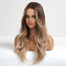 Load image into Gallery viewer, 24 inch Wavy Long Brown Middle Parting Heat Resistant Synthetic Wig Wig Store
