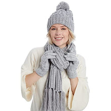 Load image into Gallery viewer, Fleece Lined Cable Knit Beanie Hat Scarf Glove Set
