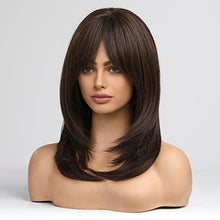 Load image into Gallery viewer, Medium length layered heat resistant wig with bangs Wig Store
