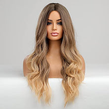 Load image into Gallery viewer, 24 inch Wavy Long Brown Middle Parting Heat Resistant Synthetic Wig Wig Store
