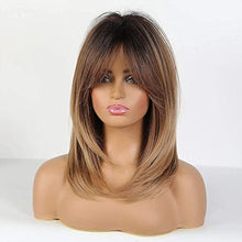 Load image into Gallery viewer, Medium length layered heat resistant wig with bangs Wig Store
