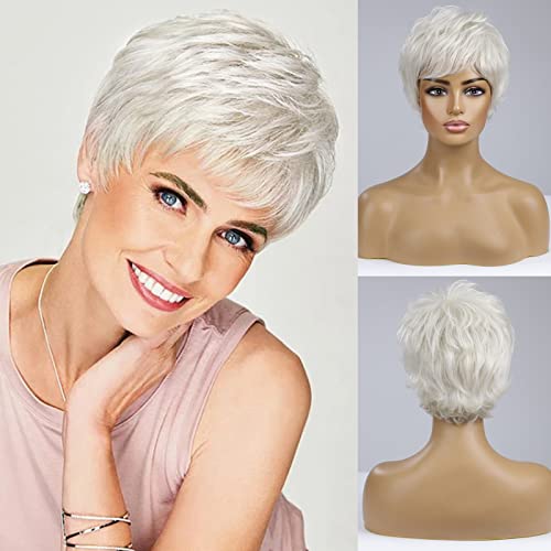 Light Silver Grey Hair Pixie Cut Human Hair Blend Wig Wig Store All Products