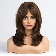 Load image into Gallery viewer, Medium length layered heat resistant wig with bangs Wig Store
