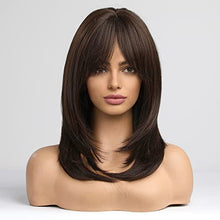 Load image into Gallery viewer, Medium length layered heat resistant wig with bangs Wig Store
