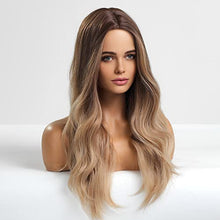 Load image into Gallery viewer, 24 inch Wavy Long Brown Middle Parting Heat Resistant Synthetic Wig Wig Store
