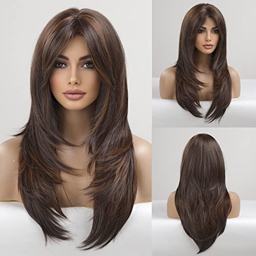 Long wig with side bangs and face framing layers Wig Store