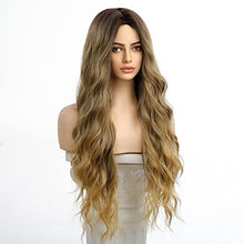 Load image into Gallery viewer, 24 inch Wavy Long Brown Middle Parting Heat Resistant Synthetic Wig Wig Store
