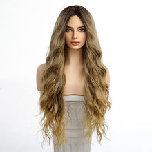 Load image into Gallery viewer, 24 inch Wavy Long Brown Middle Parting Heat Resistant Synthetic Wig Wig Store
