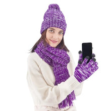 Load image into Gallery viewer, Fleece Lined Cable Knit Beanie Hat Scarf Glove Set
