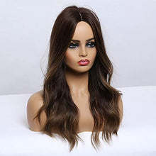 Load image into Gallery viewer, 24 inch Wavy Long Brown Middle Parting Heat Resistant Synthetic Wig Wig Store
