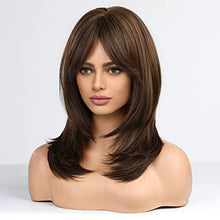Load image into Gallery viewer, Medium length layered heat resistant wig with bangs Wig Store

