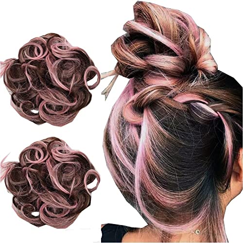 Highlighted Synthetic Hair Messy Bun Extensions 2pcs set Wig Store