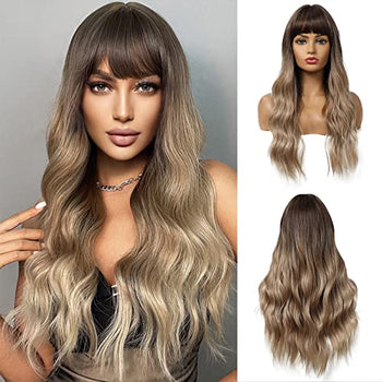 Long Wavy Ash Blonde wig with bangs Wig Store 