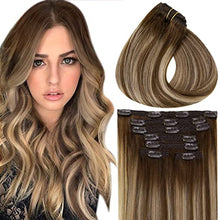 Load image into Gallery viewer, Clip in Balayage Chocolate Brown to Caramel Blonde and Brown Human  Hair Extensions Wig Store
