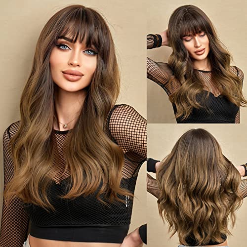 Curly long brown heat friendly wig with bangs Wig Store
