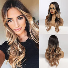 Load image into Gallery viewer, 24 inch Wavy Long Brown Middle Parting Heat Resistant Synthetic Wig Wig Store
