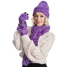 Load image into Gallery viewer, Fleece Lined Cable Knit Beanie Hat Scarf Glove Set
