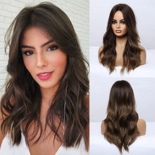 Load image into Gallery viewer, 24 inch Wavy Long Brown Middle Parting Heat Resistant Synthetic Wig Wig Store
