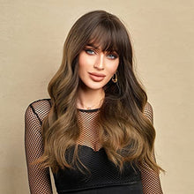 Load image into Gallery viewer, Curly long brown heat friendly wig with bangs Wig Store
