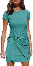 Load image into Gallery viewer, Ladies Short Sleeve Tie Front Ruched Mini Dress
