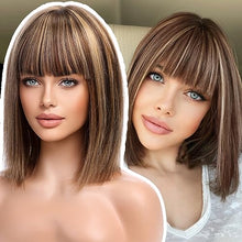 Load image into Gallery viewer, Brown Mixed Blonde Highlights Bob Wig Wig Store All Products
