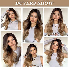 Load image into Gallery viewer, 24 inch Wavy Long Brown Middle Parting Heat Resistant Synthetic Wig Wig Store
