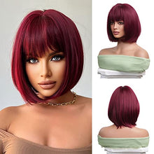 Load image into Gallery viewer, Short Straight Wine Red Bob wig Wig Store 
