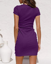 Load image into Gallery viewer, Ladies Short Sleeve Tie Front Ruched Mini Dress
