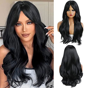 Long Wavy Black Wig With Bangs Wig Store 