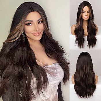 Dark Brown Synthetic Heat Resistant Fibre Wig with Front Bold Highlight Wig Store