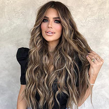 Load image into Gallery viewer, 24 inch Wavy Long Brown Middle Parting Heat Resistant Synthetic Wig Wig Store
