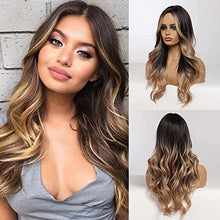 Load image into Gallery viewer, 24 inch Wavy Long Brown Middle Parting Heat Resistant Synthetic Wig Wig Store
