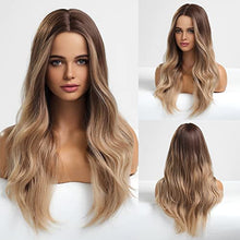 Load image into Gallery viewer, 24 inch Wavy Long Brown Middle Parting Heat Resistant Synthetic Wig Wig Store
