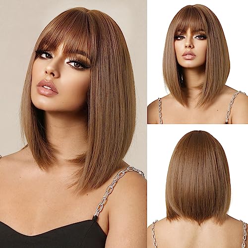 Light Golden Auburn Brown Bob Wig With Bangs Wig Store All Products