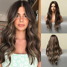 Load image into Gallery viewer, 24 inch Wavy Long Brown Middle Parting Heat Resistant Synthetic Wig Wig Store
