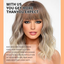 Load image into Gallery viewer, Mid Length Wavy Wig with Bangs and Highlights
