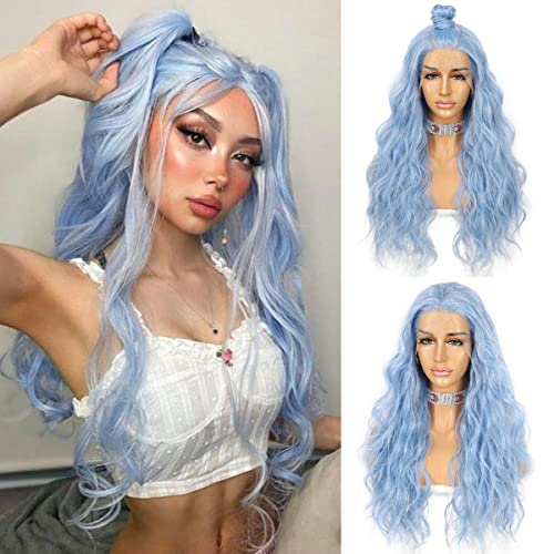 Long Heat Resistant Wavy Ice Blue Lace Front Wig Costume & Party Wig